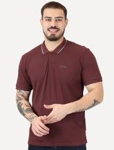 Polo Guess Masculina Piquet Silk Linear Light Friso Bordô