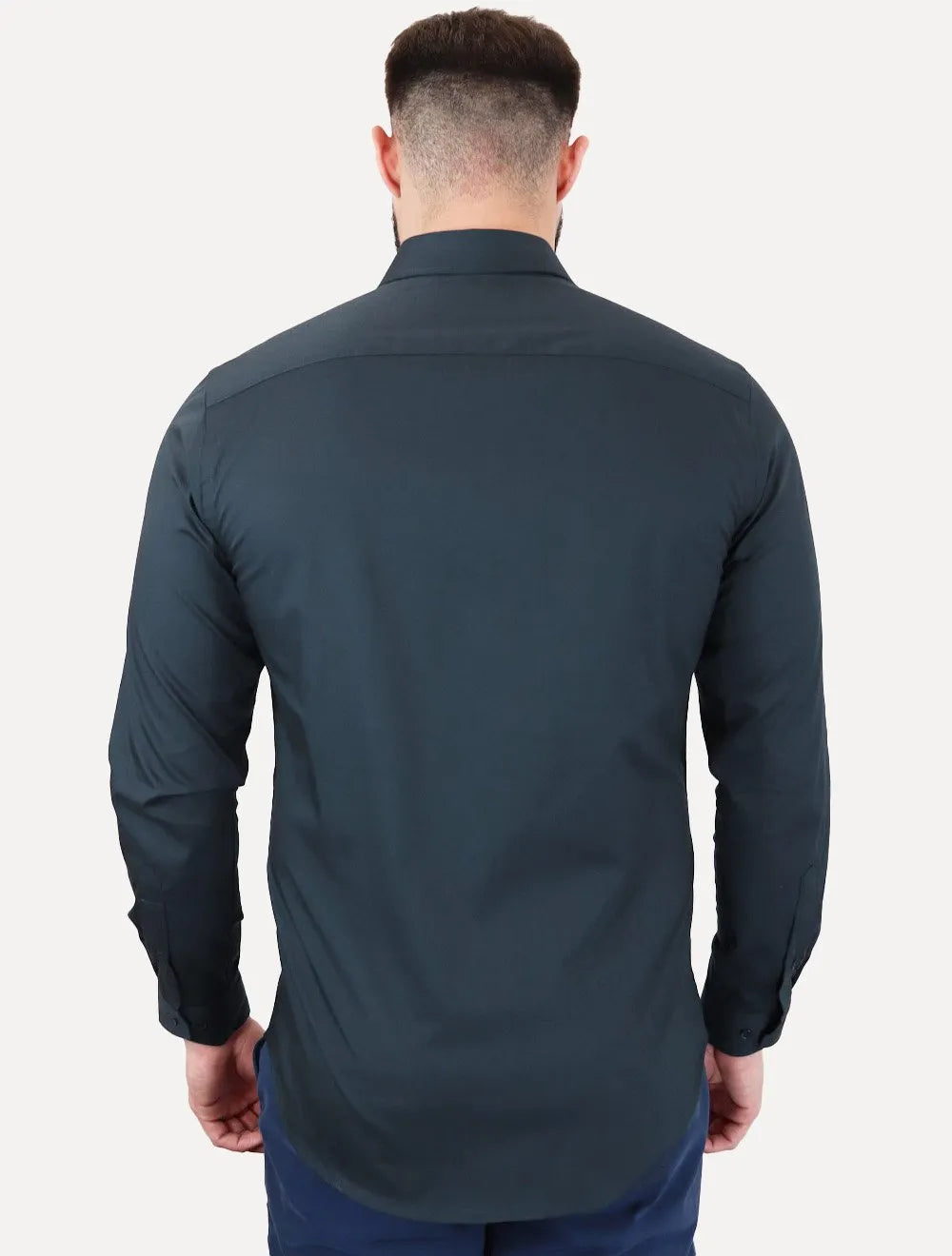 Camisa Dudalina Masculina Milano Tricoline Lisa Stretch Azul Marinho