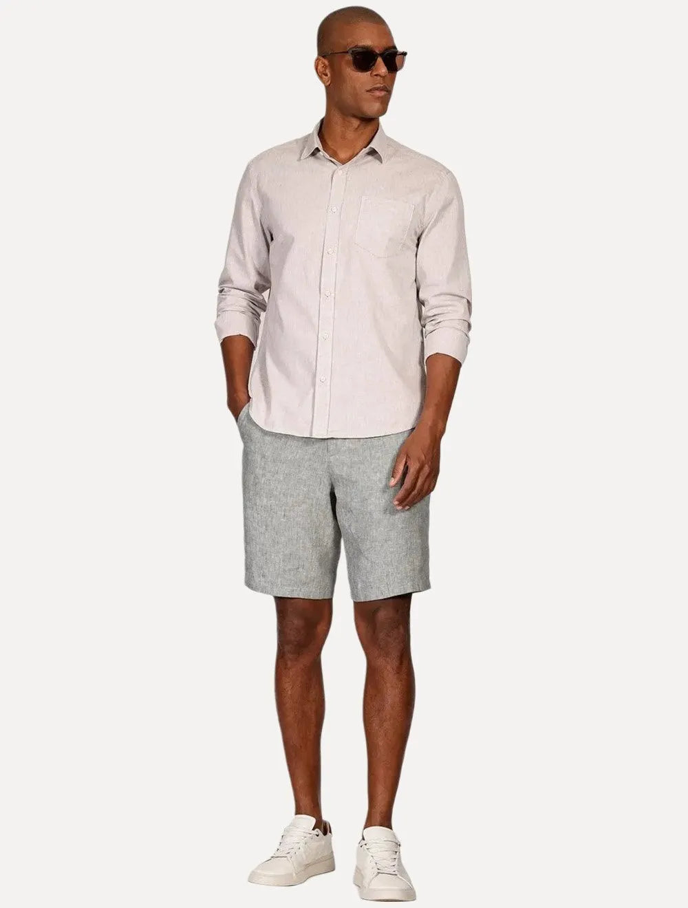 Camisa Aramis Masculina Regular Algodão Lotte Pocket Cáqui Mescla
