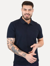 Polo Calvin Klein Masculina Regular Básica Interlock Liquid Touch Azul Marinho