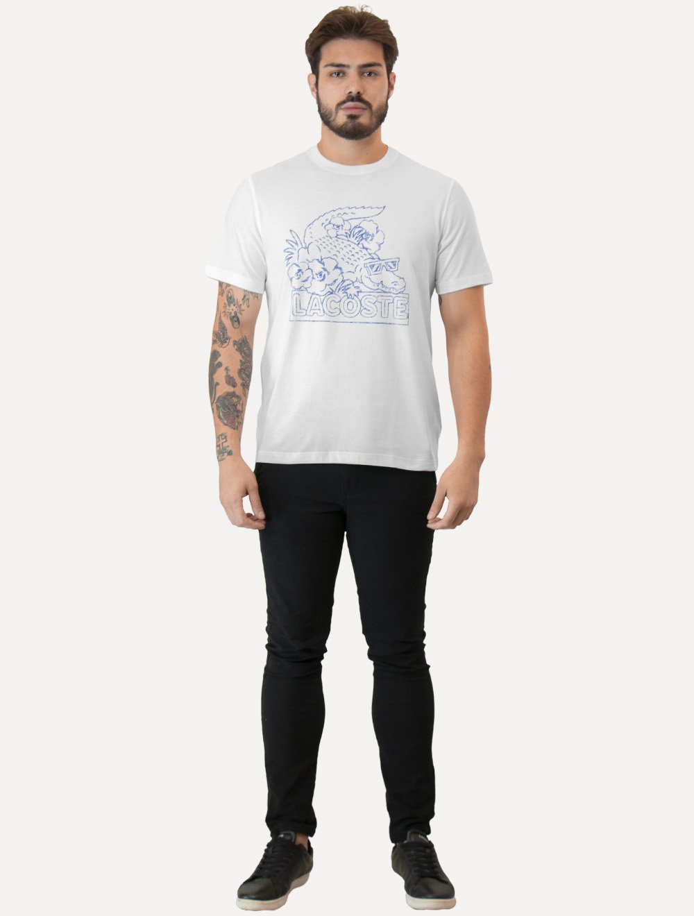 Camiseta Lacoste Masculina Regular Fit Croco Summer Logo Branca