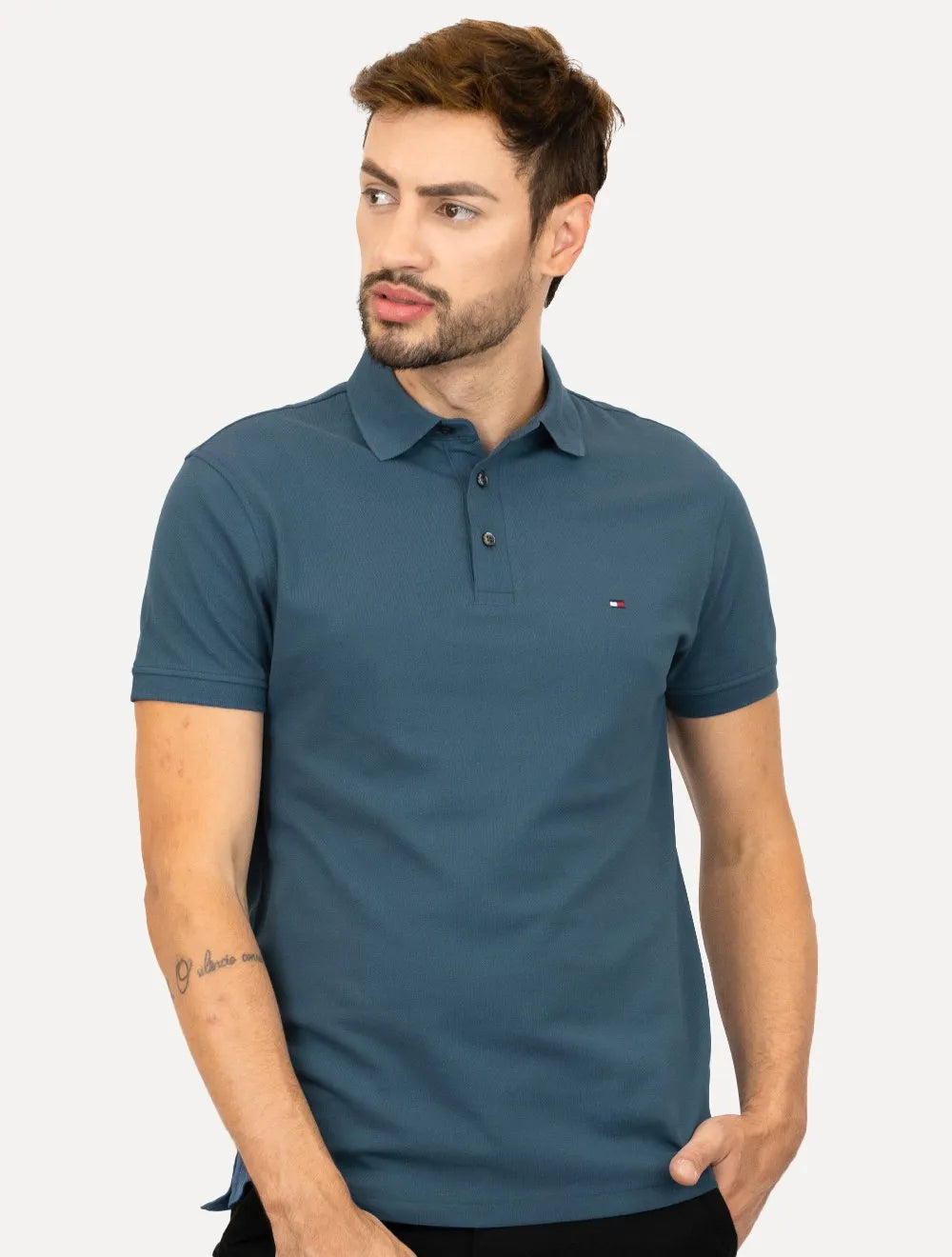 Polo Tommy Hilfiger Masculina Slim Piquet 1985 Aegean Sea Azul Escuro
