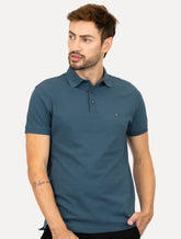 Polo Tommy Hilfiger Masculina Slim Piquet 1985 Aegean Sea Azul Escuro