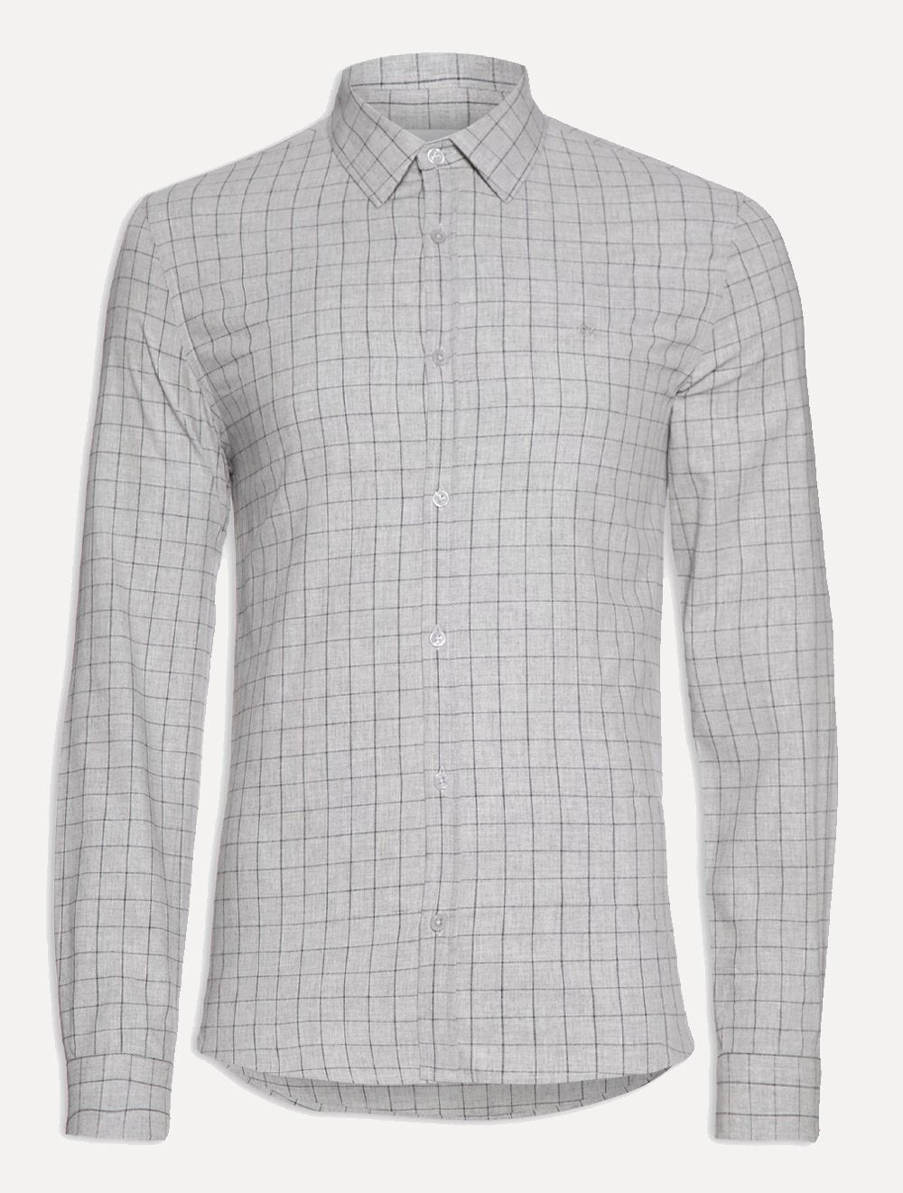 Camisa Calvin Klein Masculina Slim Heather Plaid Xadrez Cinza Mescla