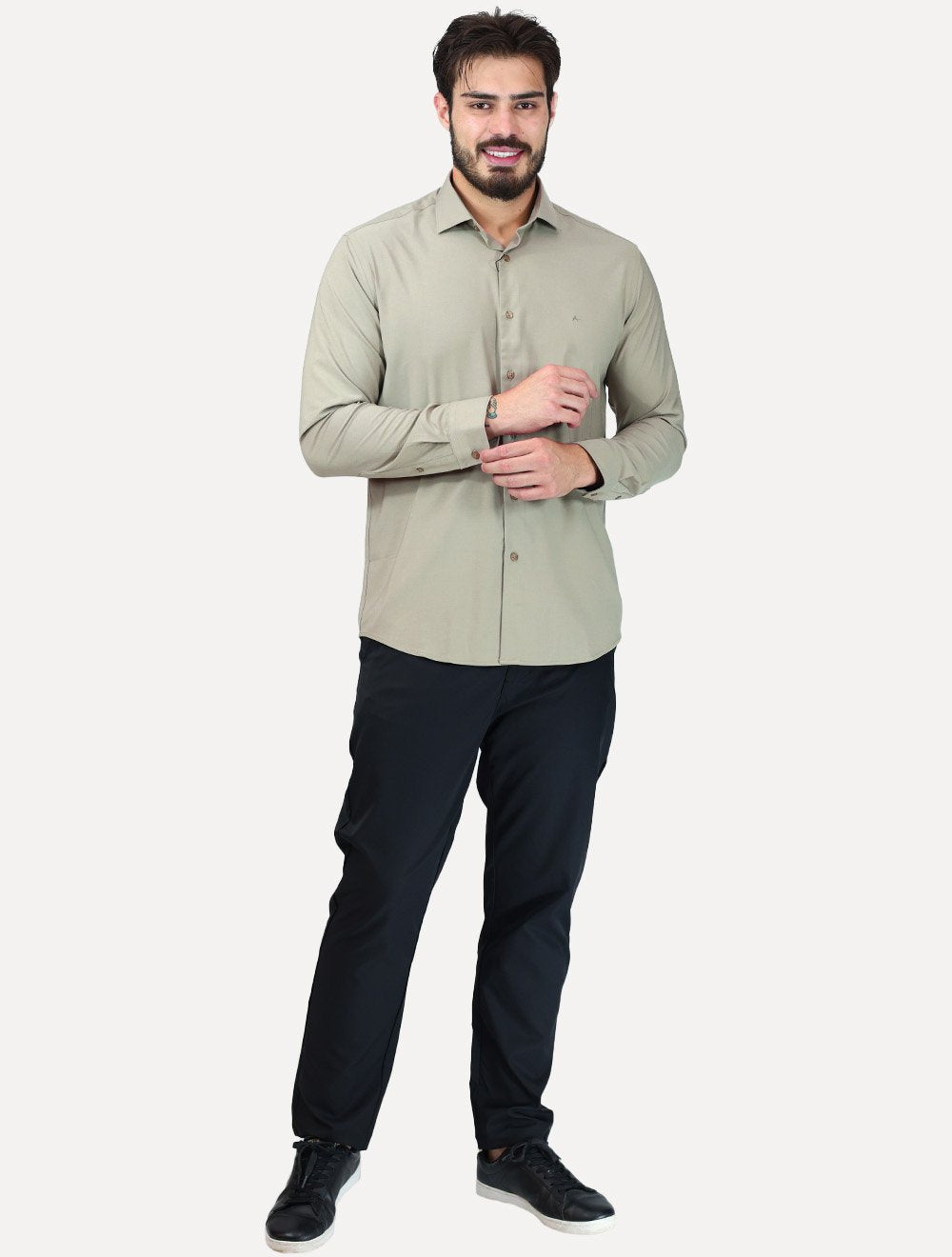 Camisa Aramis Masculina Slim Stretch Poliviscose de Bambu Fendi Caqui