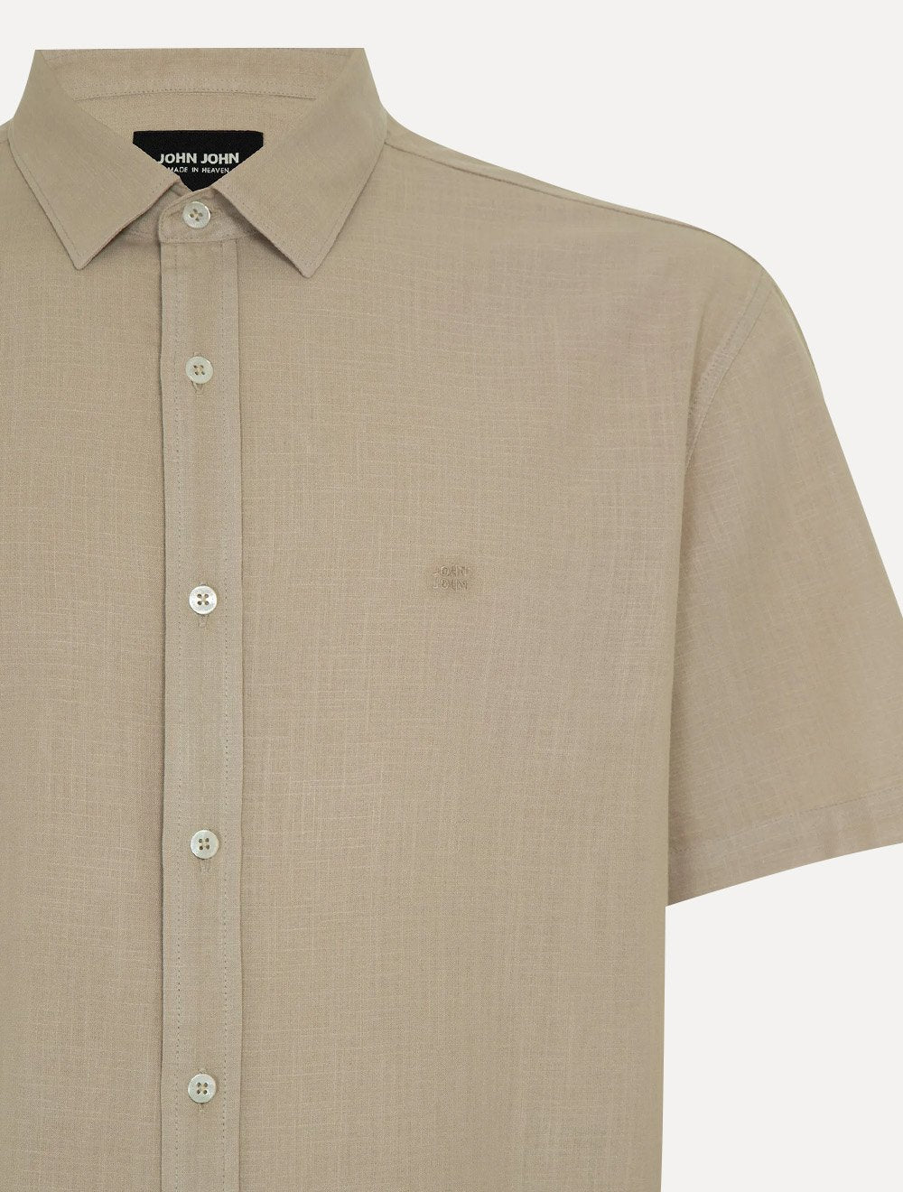 Camisa John John Masculina Relaxed Manga Curta Cotton Cáqui Claro
