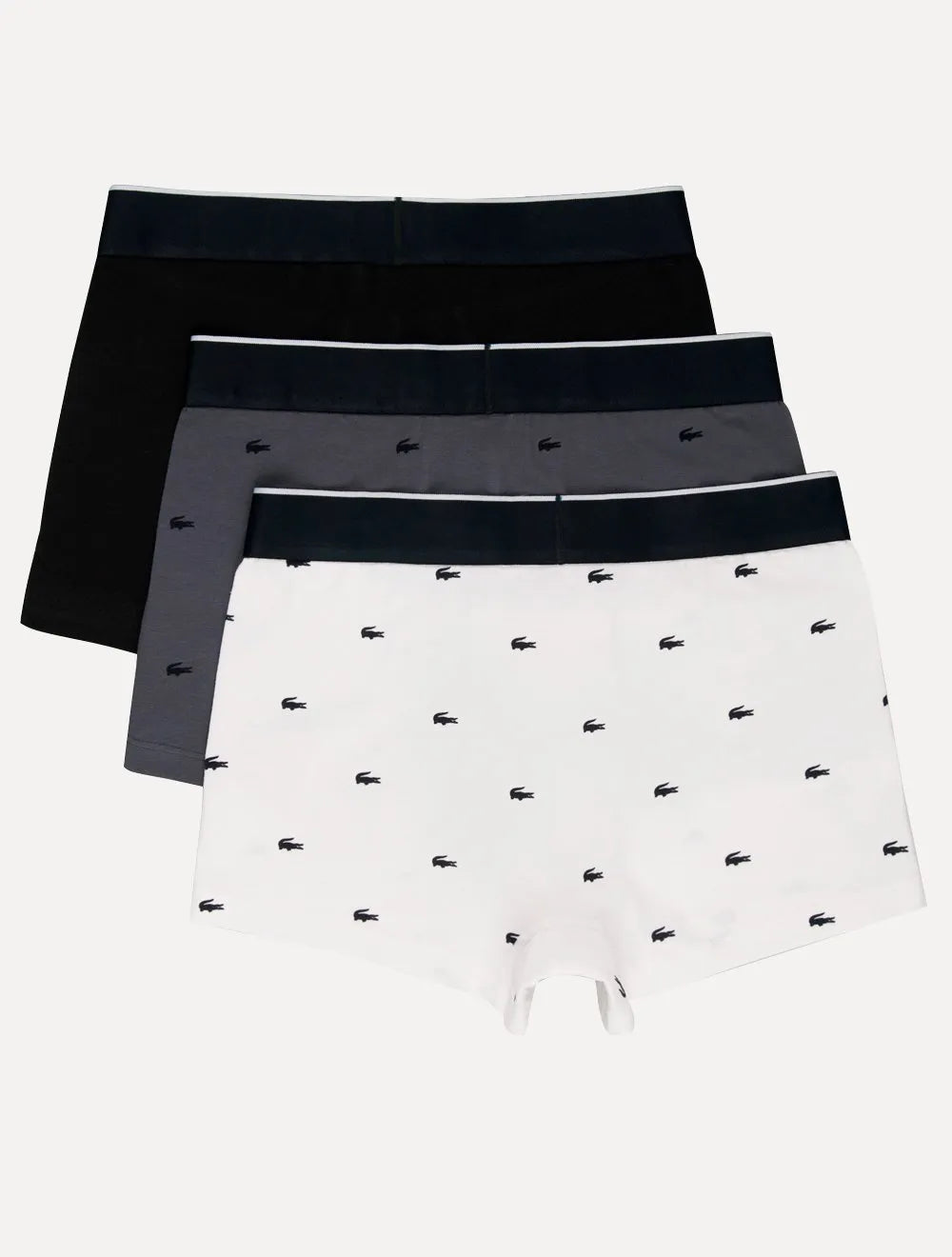 Cueca Lacoste Trunk Boxer Jersey Croco Print Branca Preta Cinza Pack 3UN