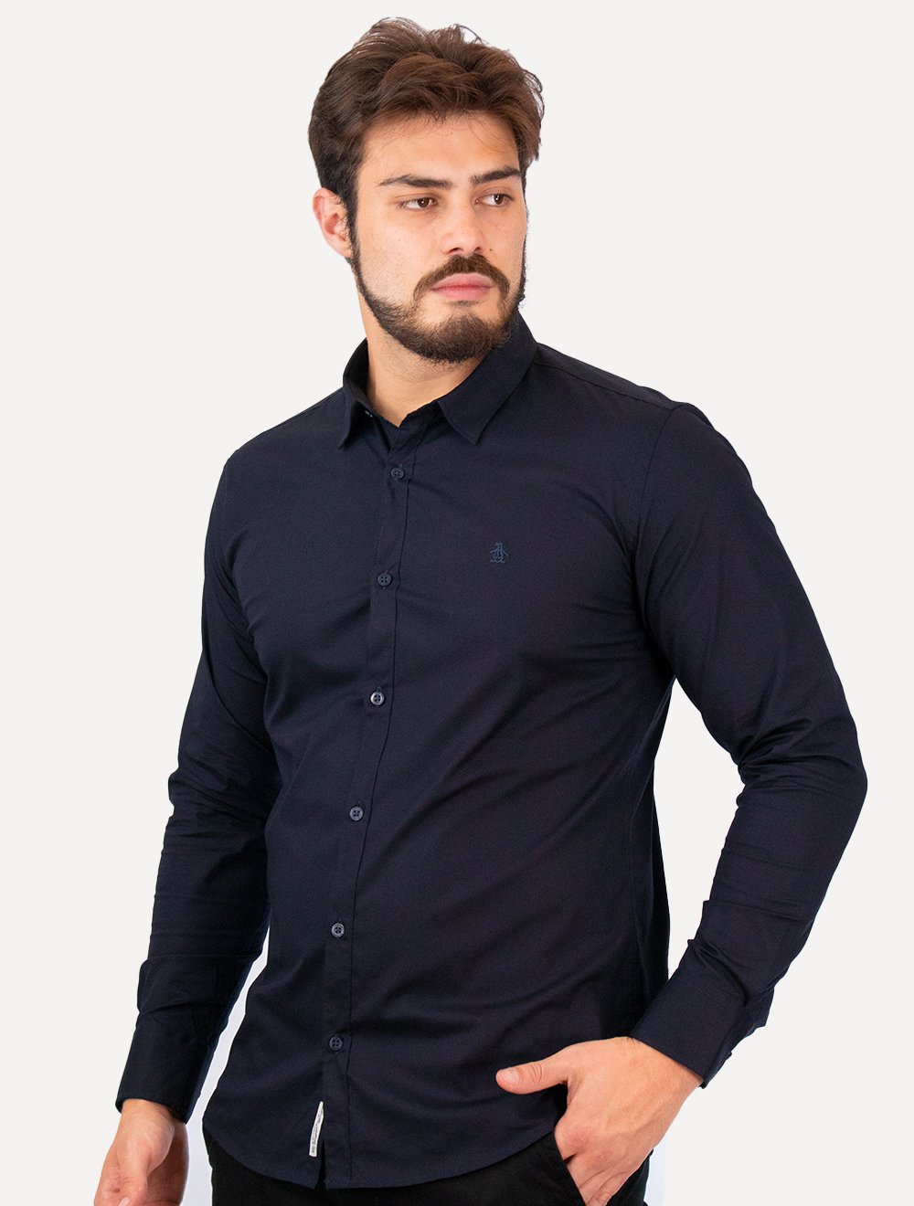 Camisa Original Penguin Masculina Regular Tricoline Bordado Azul Marinho