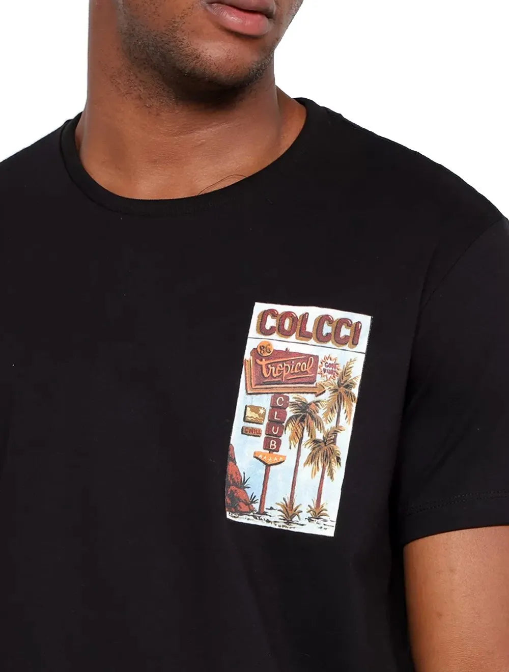 Camiseta Colcci Masculina Regular Tropical Club Preta