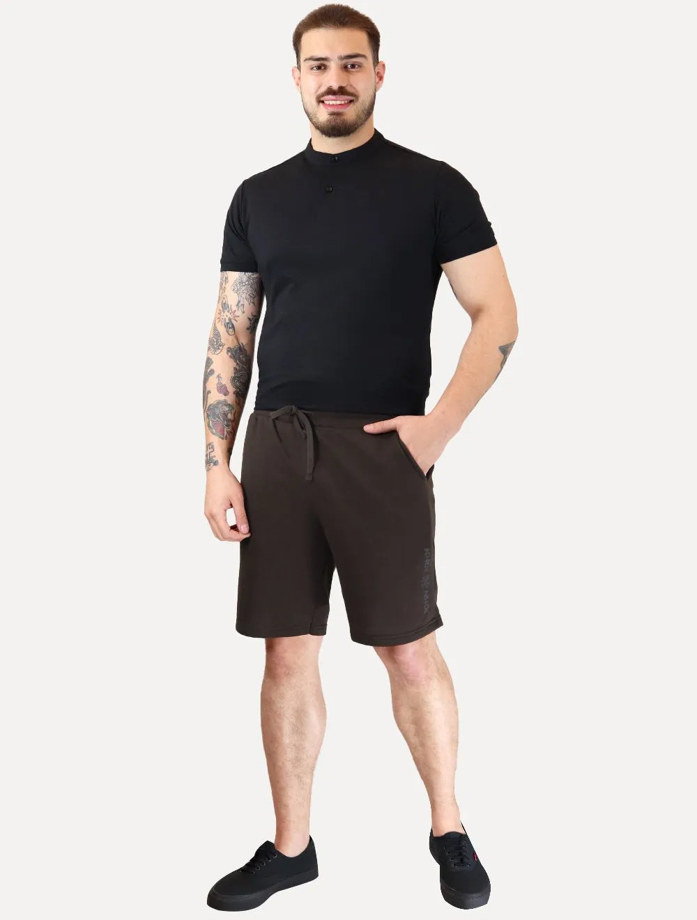 Bermuda John John Masculina Moletom New Basic Print Marrom Médio