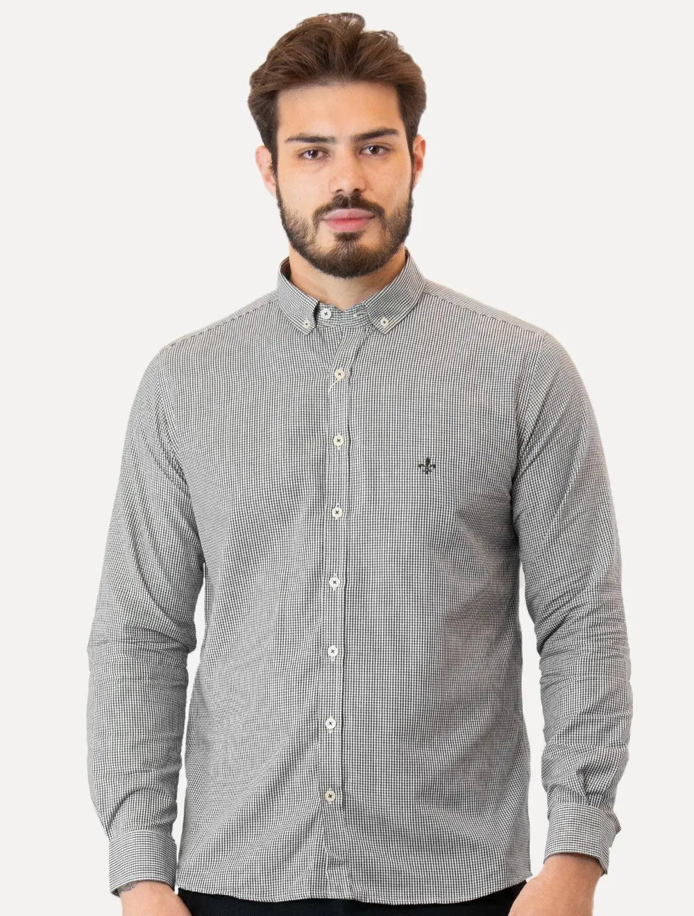 Camisa Dudalina Masculina Slim Superfine Cotton Vichy Preta