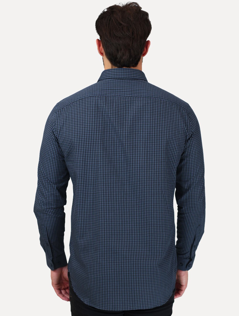 Camisa Aramis Masculina Slim Mini Xadrez Damero Azul Médio/Preto