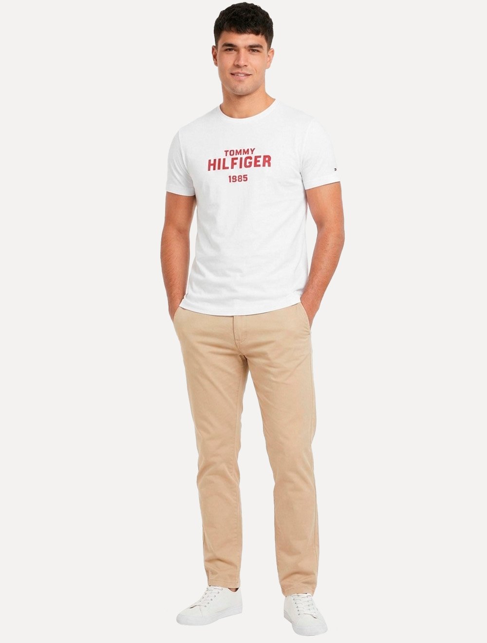 Camiseta Tommy Hilfiger Masculina Arch Logo 1985 Branca