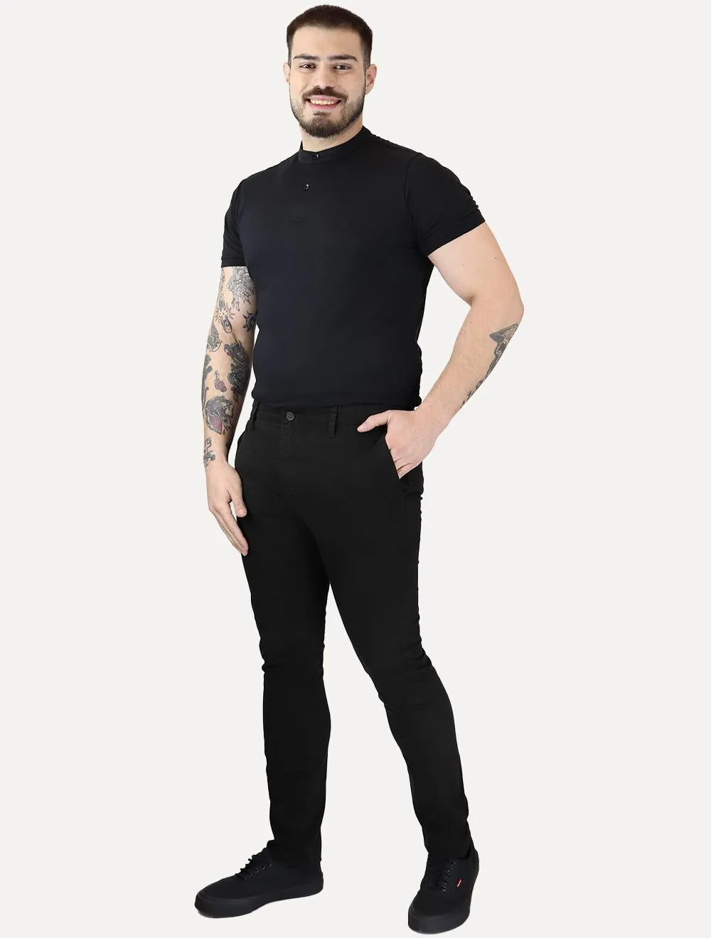 Calça Sergio K Masculina Chino Sarja Elastano Preta