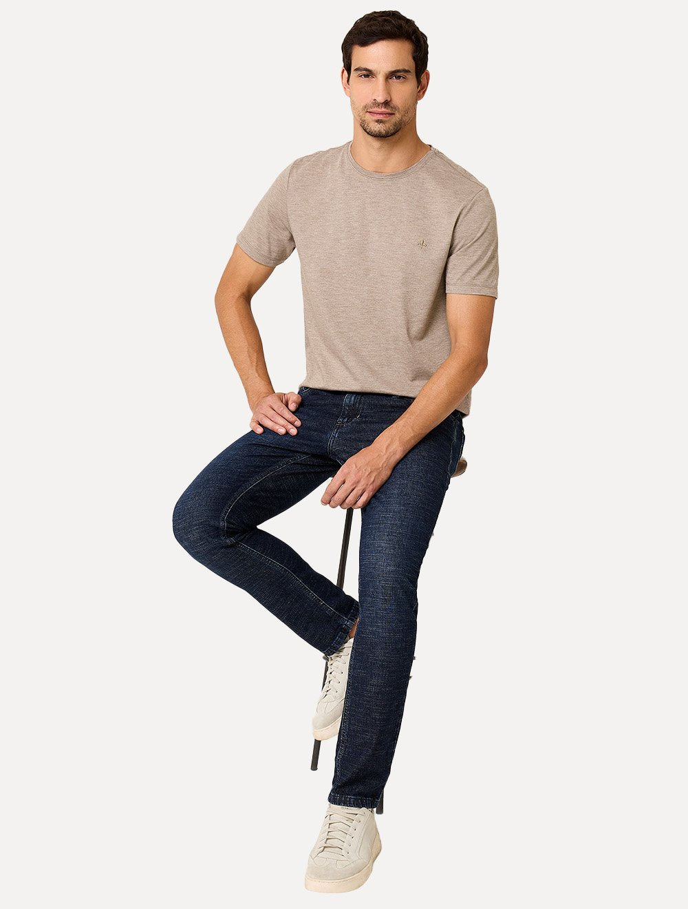 Camiseta Dudalina Masculina Basic Essential Caqui Escuro Mescla