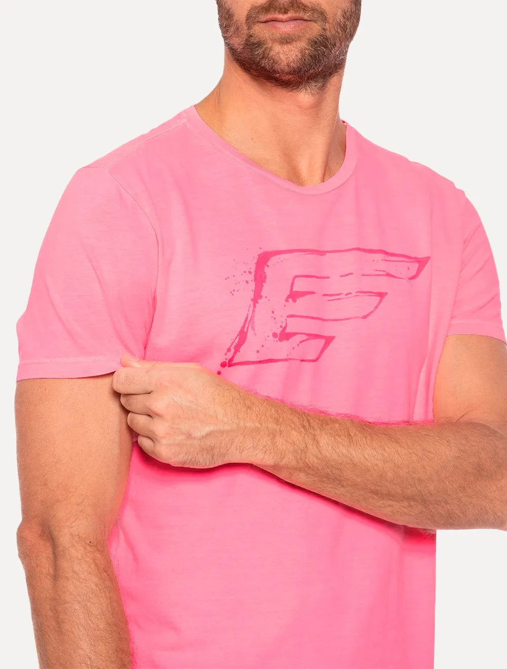 Camiseta Ellus Masculina Cotton Fine Maxi Splash Logo Neon Rosa