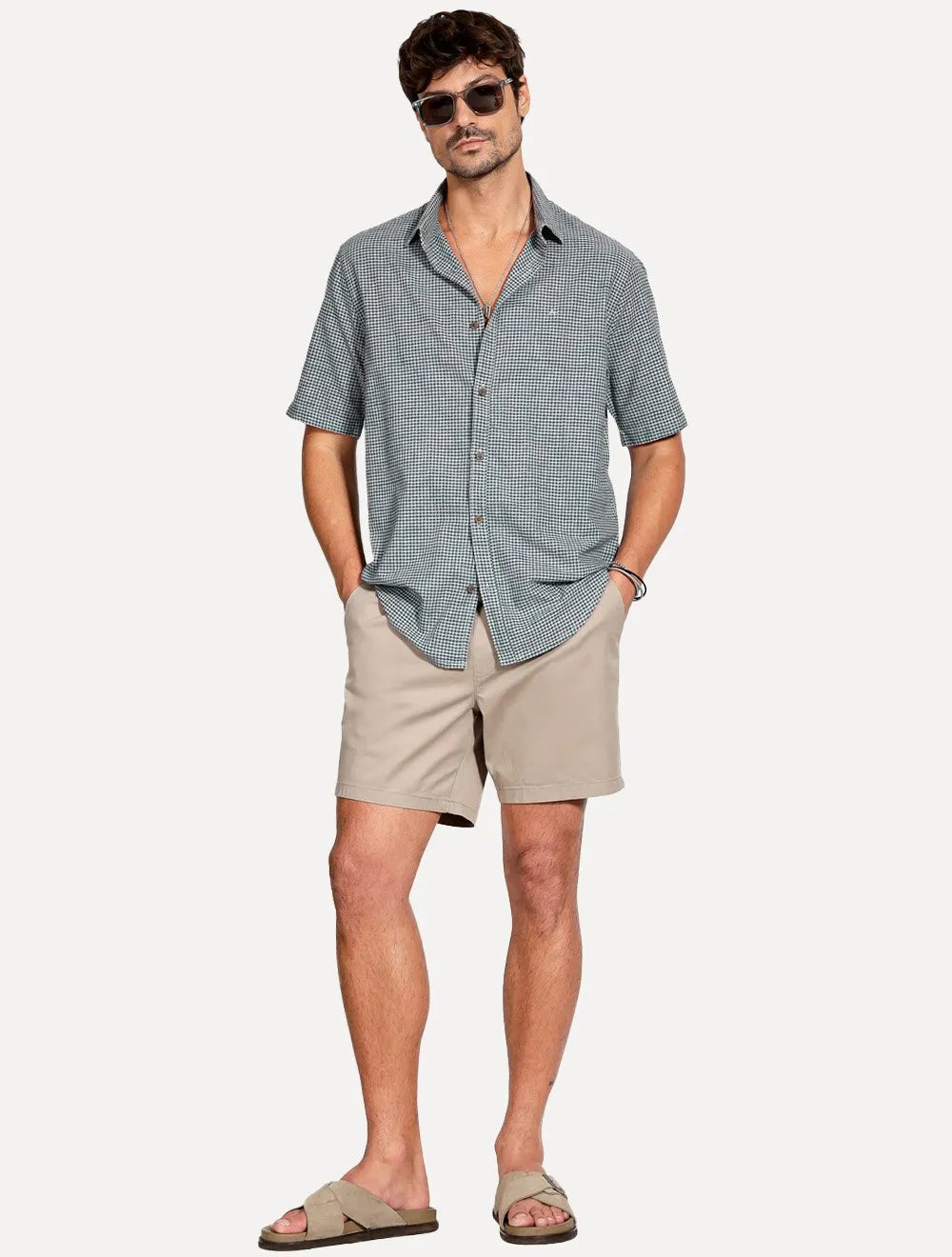 Camisa Aramis Masculina Manga Curta Regular Mini Xadrez Azul/Cinza