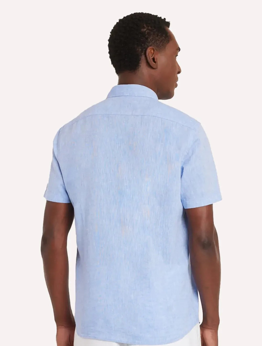 Camisa Aramis Masculina Manga Curta Slim Linho Algodão Azul Claro Mescla