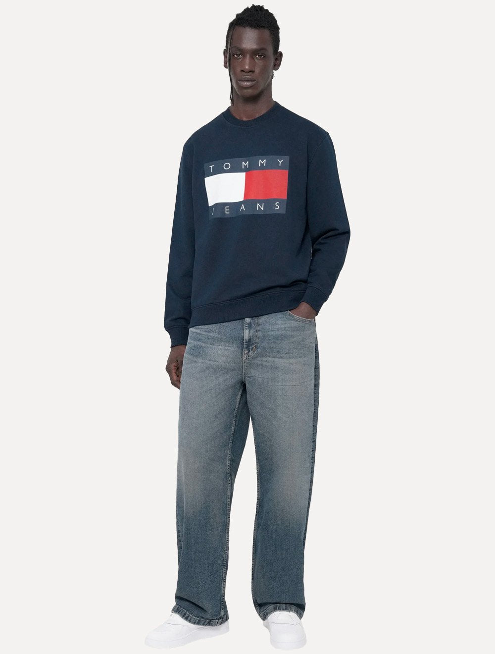 Moletom Tommy Jeans Masculino Big Flag Crewneck Azul Marinho