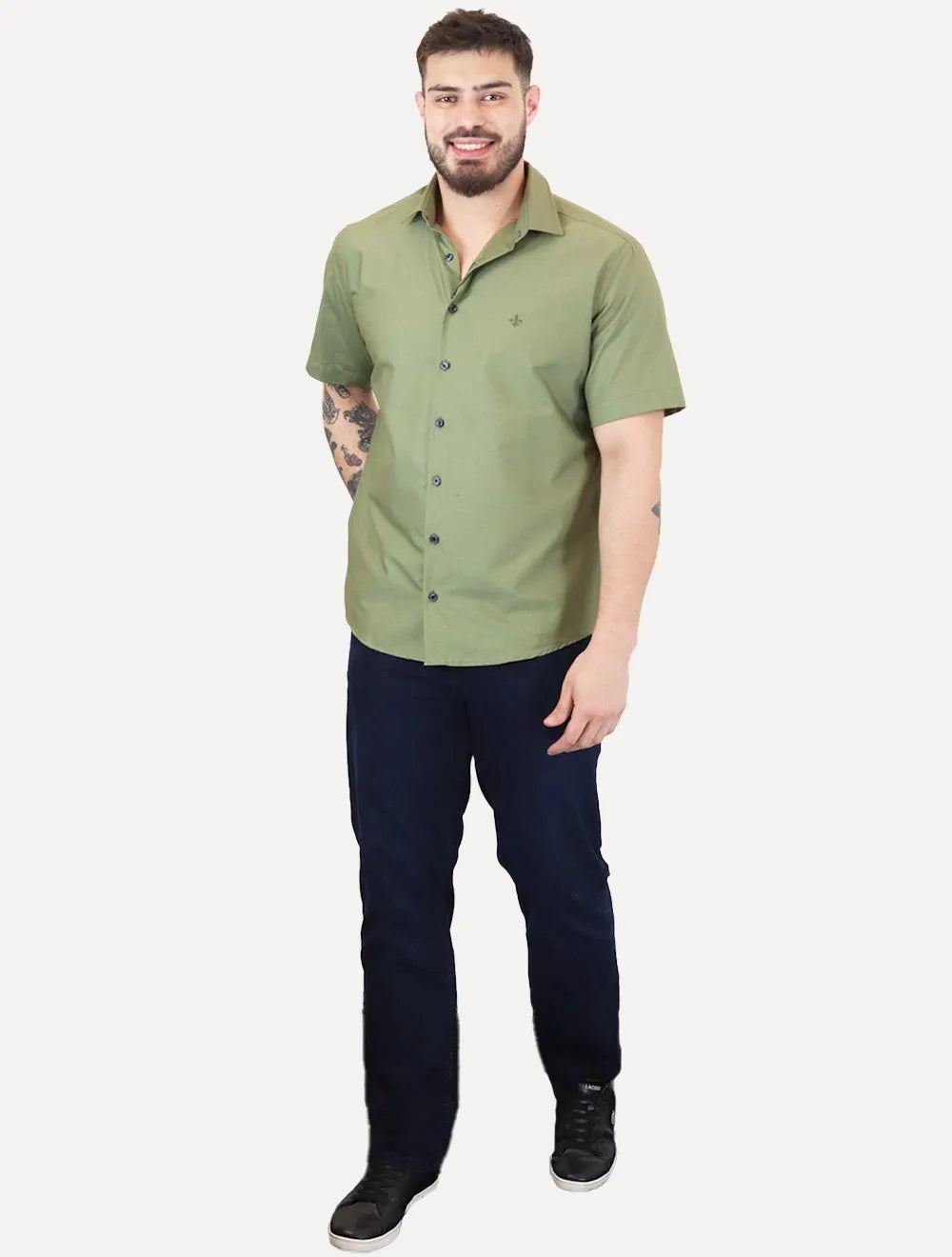 Camisa Dudalina Masculina Manga Curta Comfort Superfine Cotton Lisa Verde