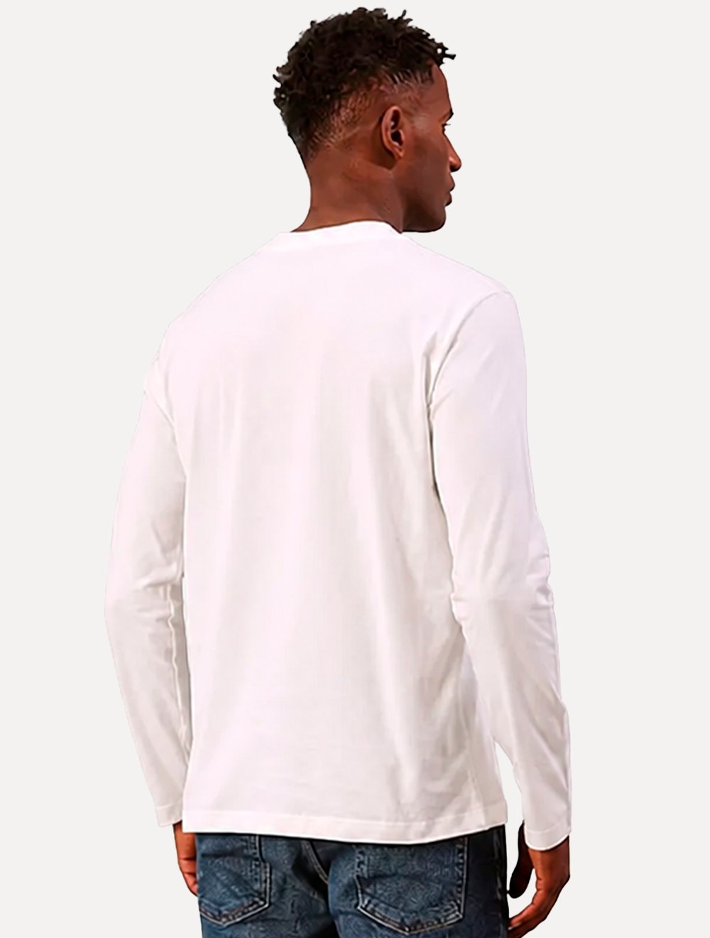 Camiseta Calvin Klein Jeans Masculina Manga Longa Rubber CK Frontal Off White