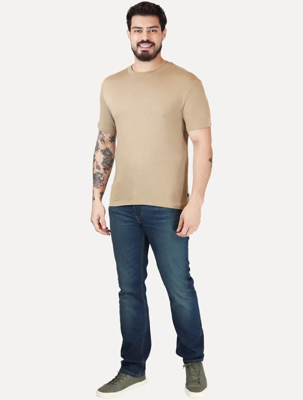 Camiseta Calvin Klein Jeans Masculina Lisa Tricot Cáqui Médio