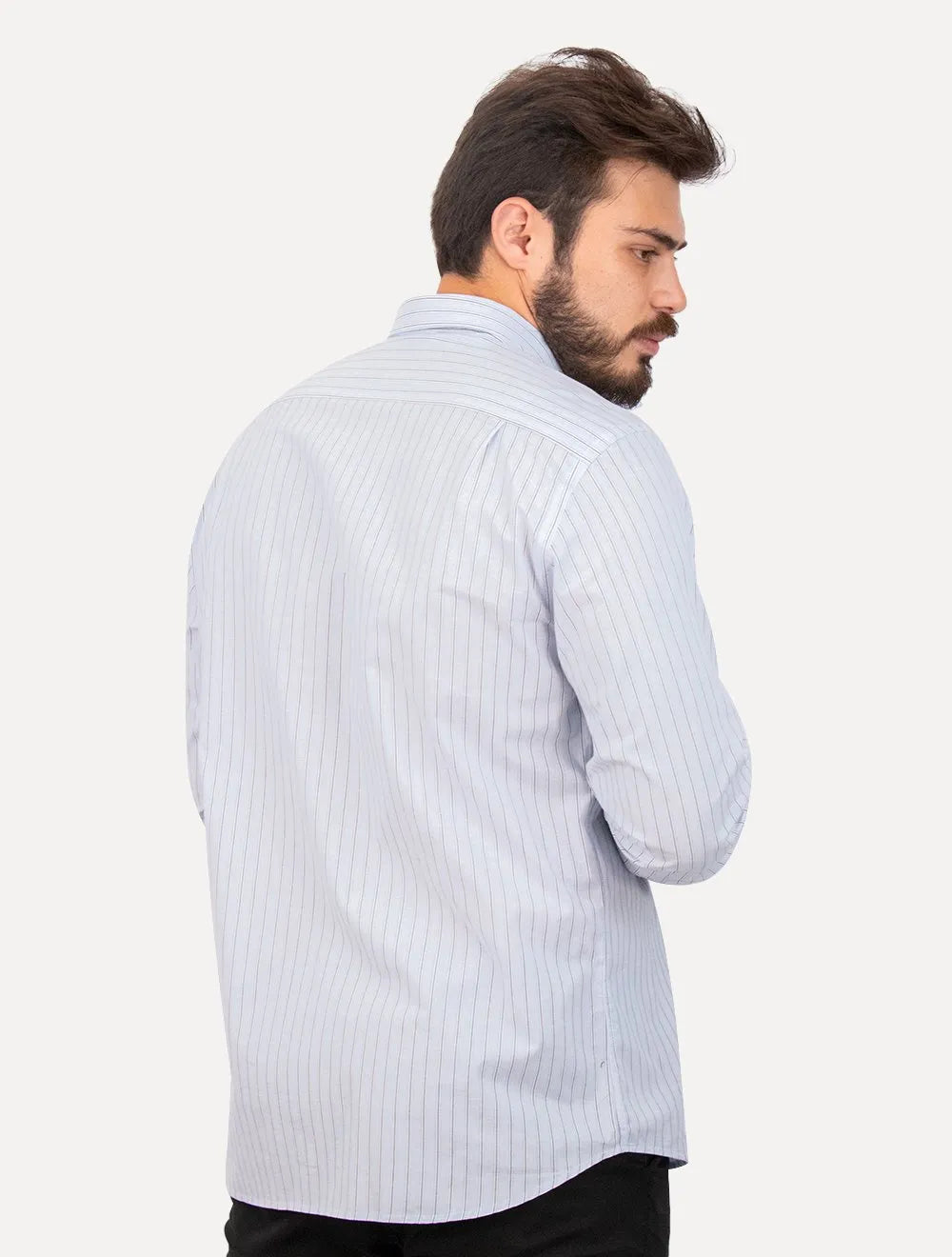 Camisa Dudalina Masculina Comfort Superfine Cotton Listrada Azul Claro