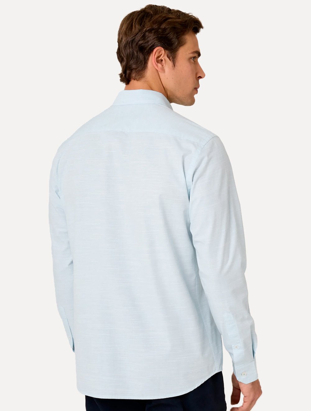 Camisa Dudalina Masculina Slim Slub Cotton Flame Lisa Azul Claro