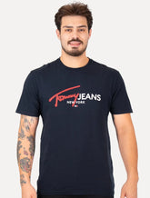 Camiseta Tommy Jeans Masculina Regular Spray Pop Logo Azul Marinho