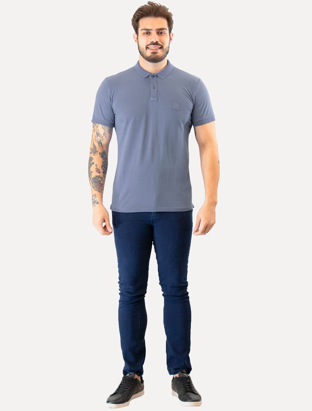 Polo Guess Masculina Piquet Small Patch Azul Médio