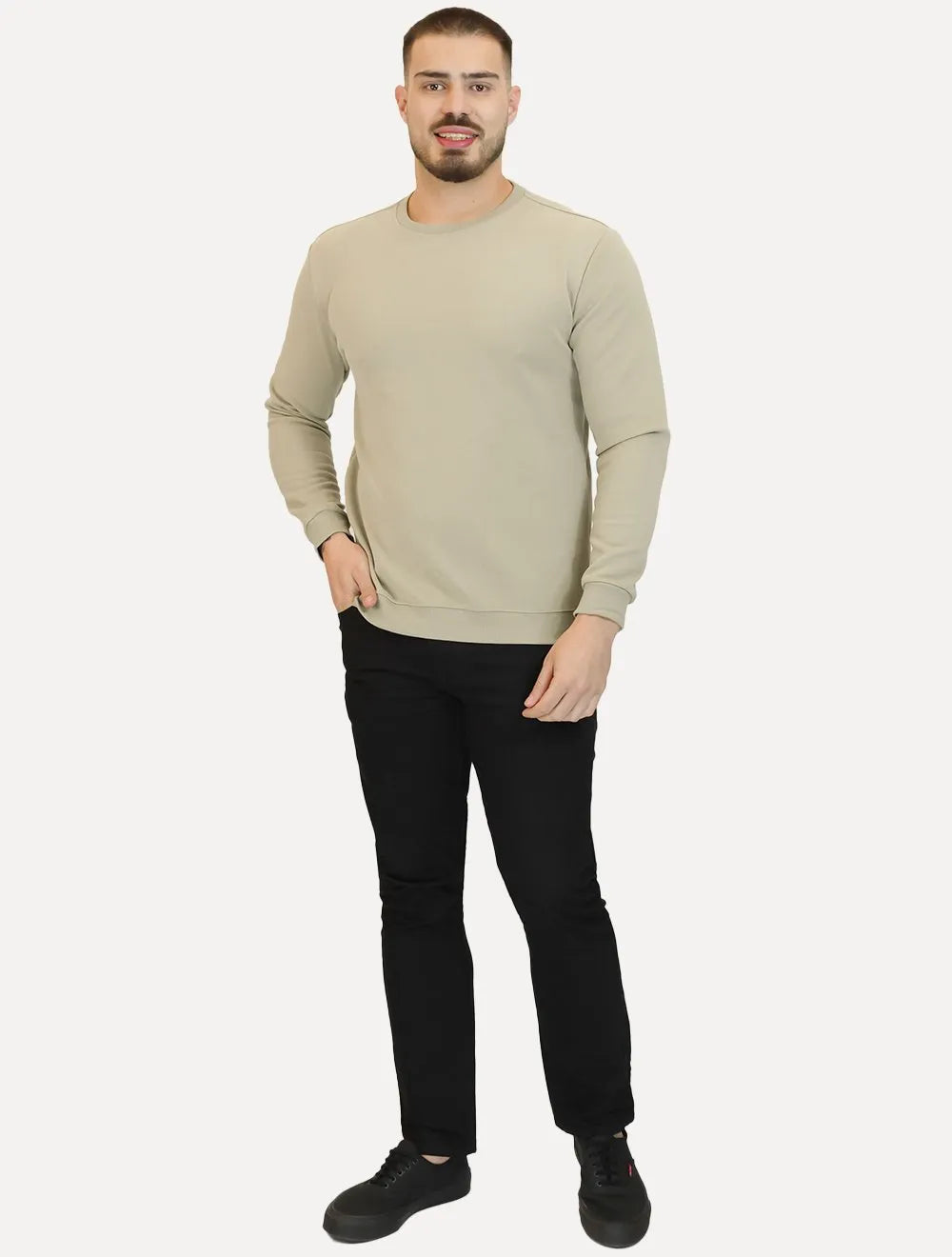 Moletom Masculino Crewneck Liso Cáqui Claro