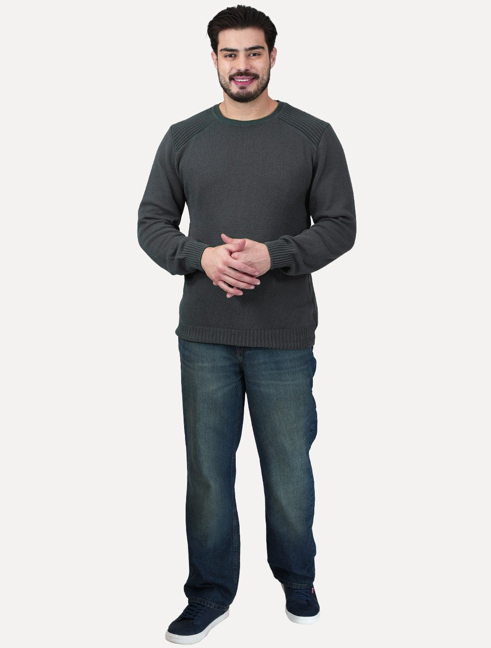 Suéter Dixen Masculino Tricot Nervura Ombro Chumbo