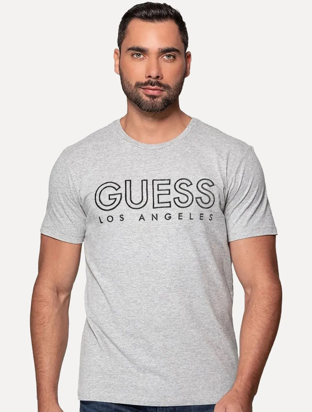 Camiseta Guess Big Logo Los Angeles Bordado Cinza