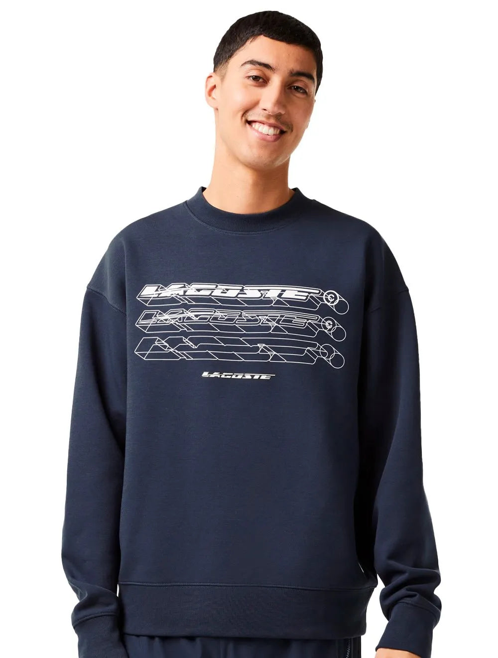 Moletom Lacoste Masculino Crewneck Loose Branded Azul Marinho