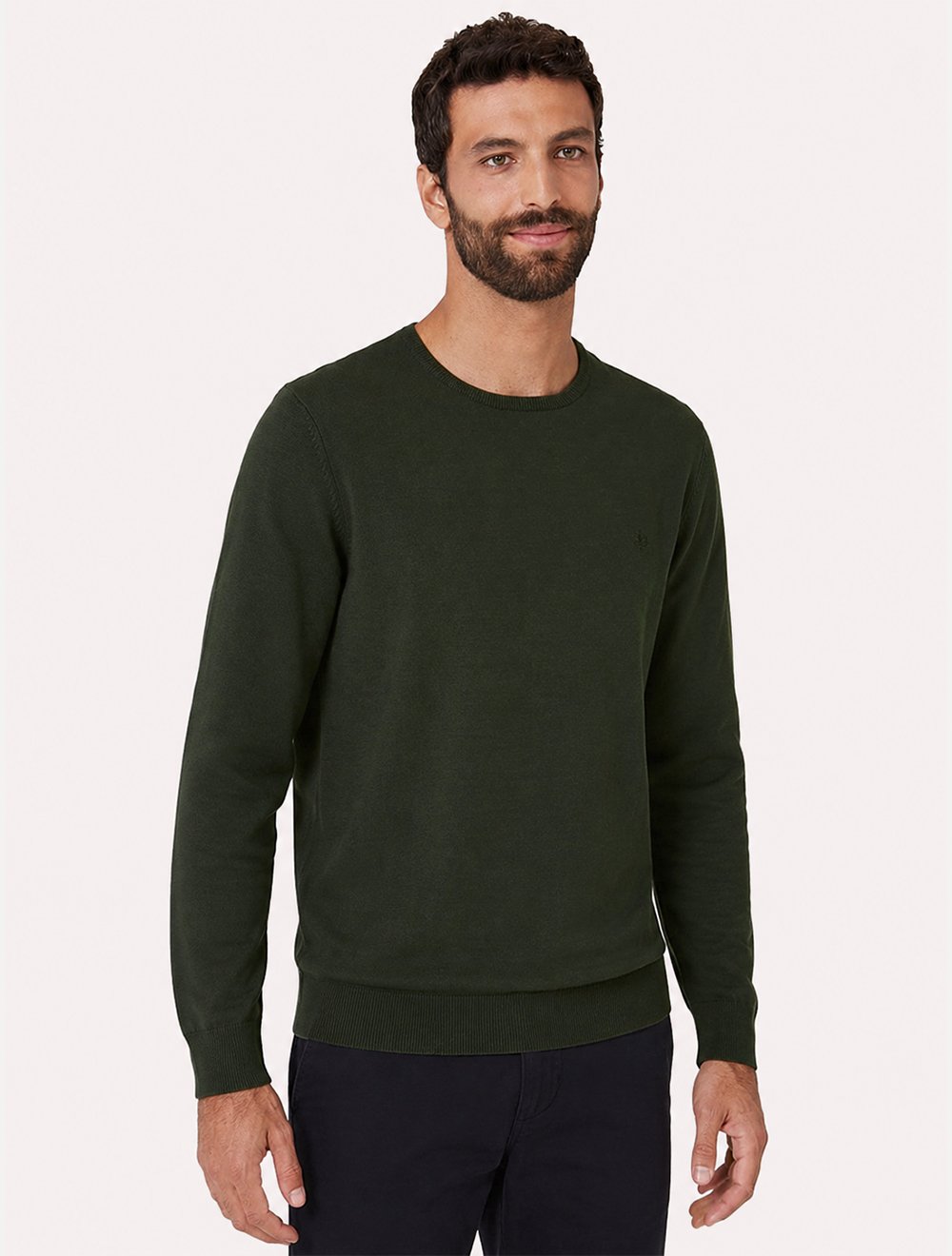 Suéter Dudalina Masculino Tricot Crewneck Básico Verde Militar