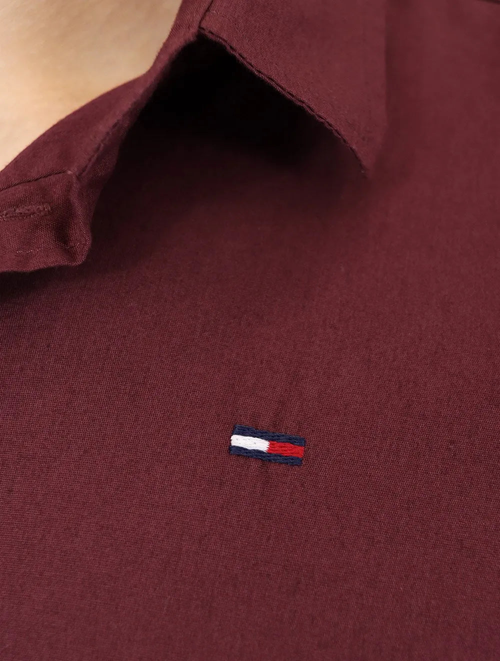 Camisa Tommy Jeans Masculina Slim Original Stretch Bordô