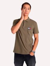 Polo Tommy Jeans Masculina Regular Classic Badge Verde Militar