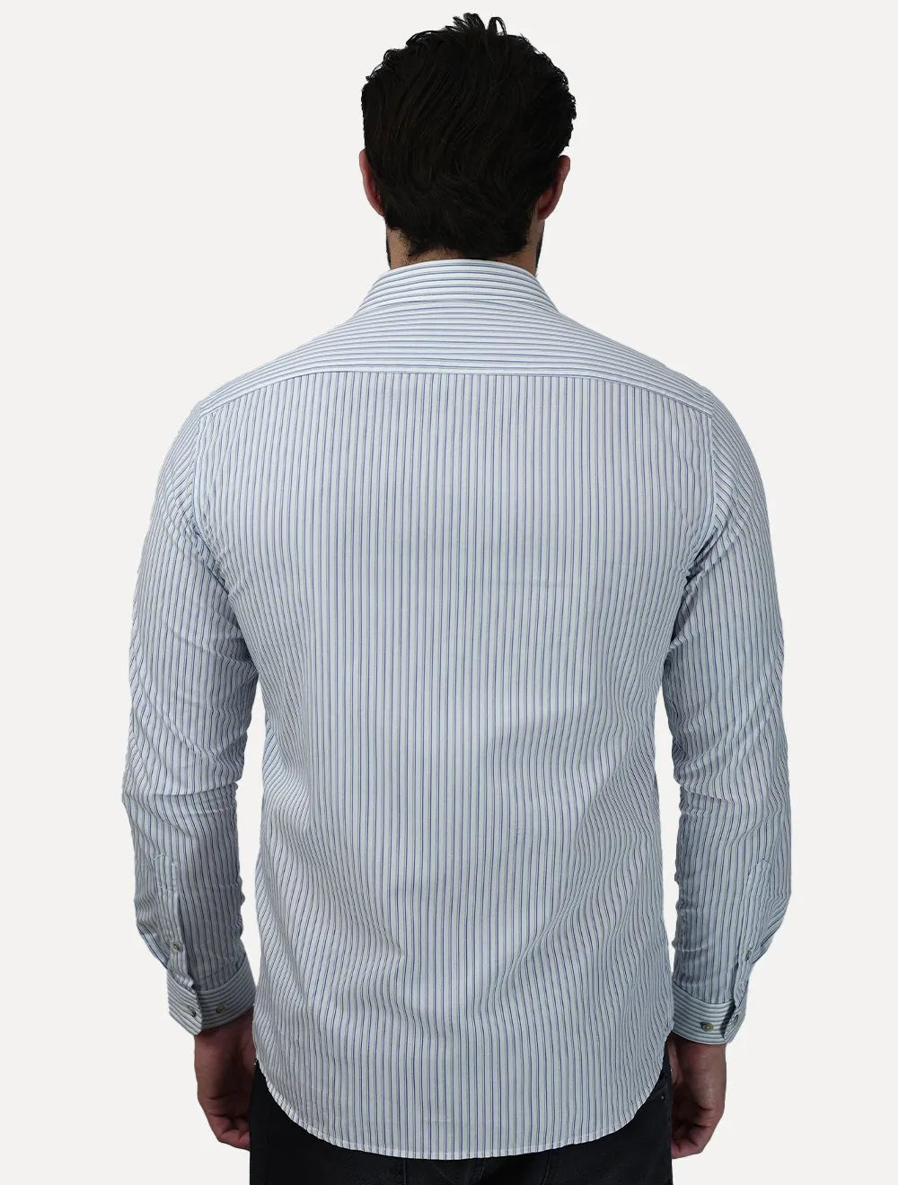 Camisa Dudalina Masculina Slim Fit Superfine Cotton Listrada Branca