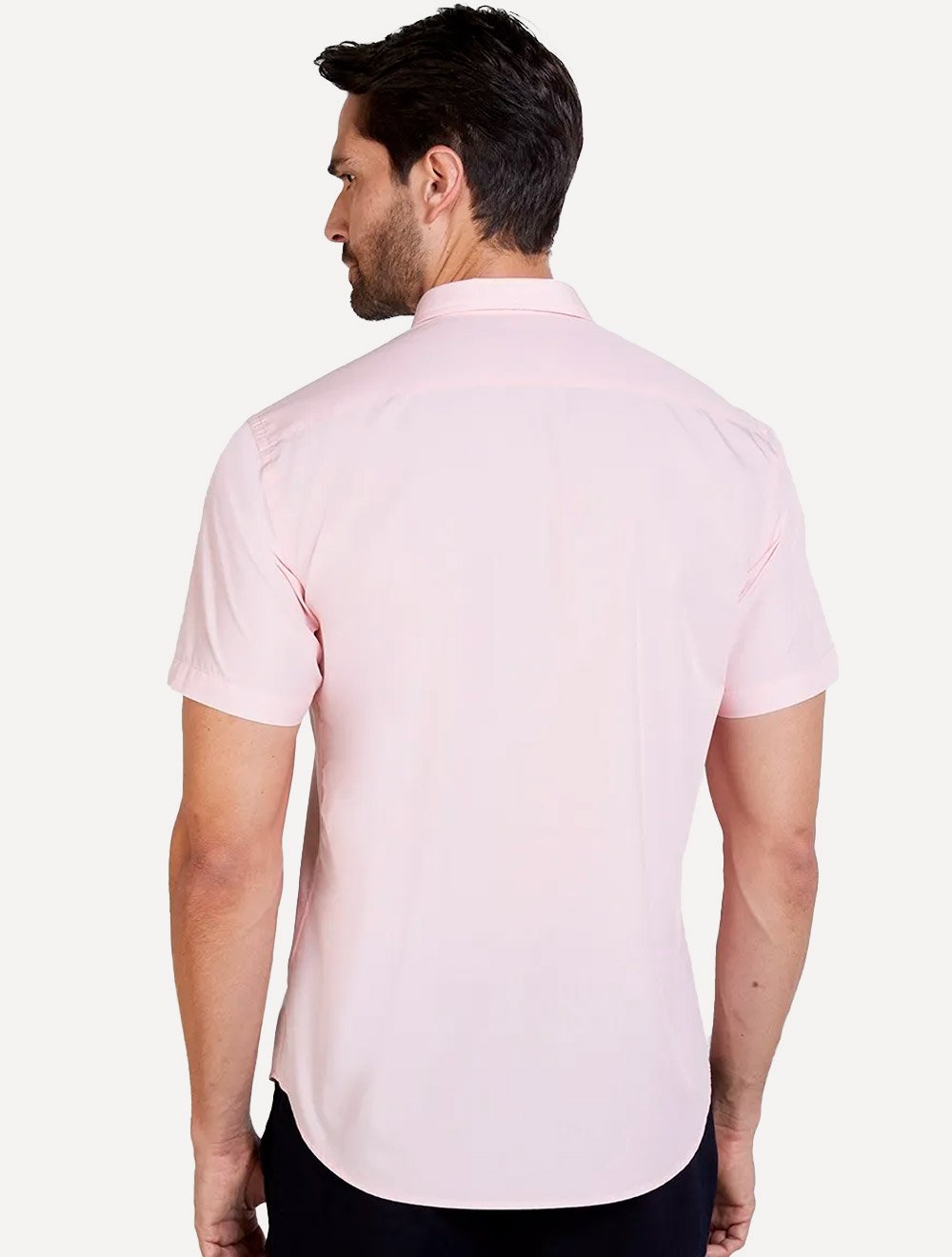 Camisa Dudalina Masculina Manga Curta Slim Wrinkle Free Rosa Claro