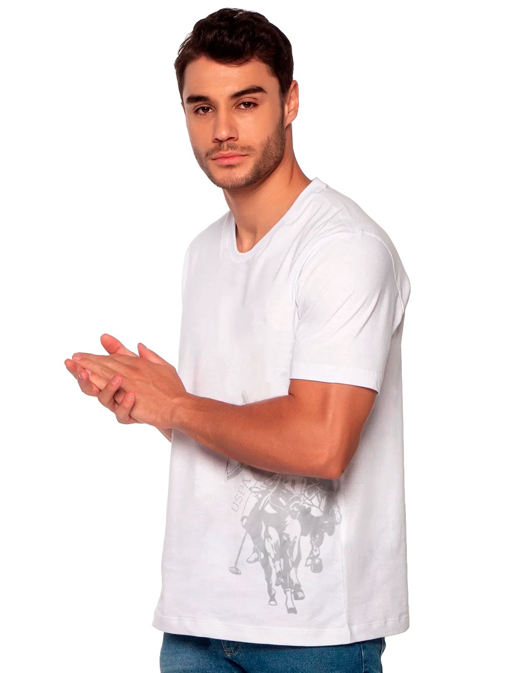 Camiseta U.S. Polo Assn Masculina Crewneck Side Graphic Branca