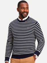 Suéter Tommy Hilfiger Masculino Crewneck Essential Cotton Listrada Azul/Branco