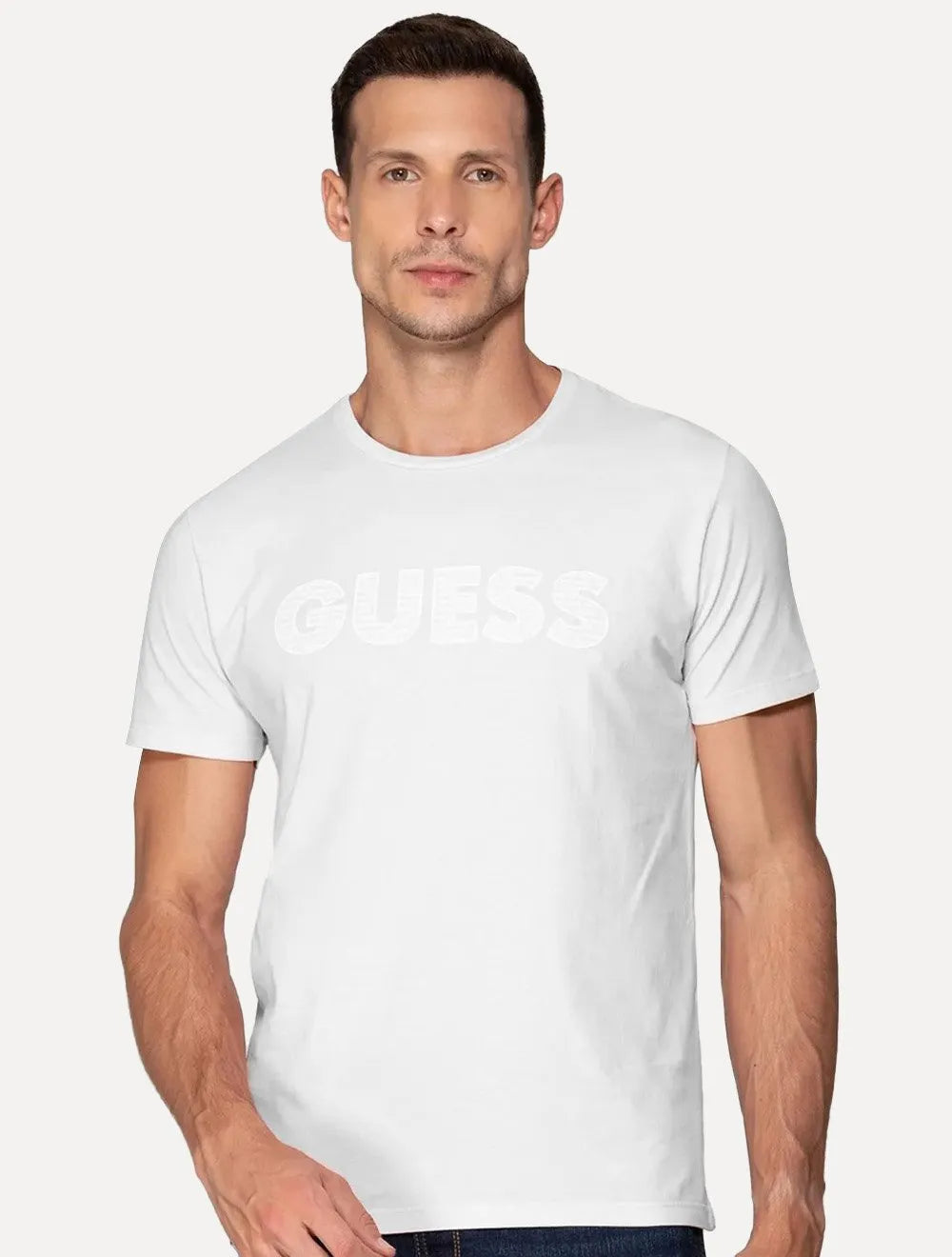 Camiseta Guess Masculina Silk Rubber Logo Branca
