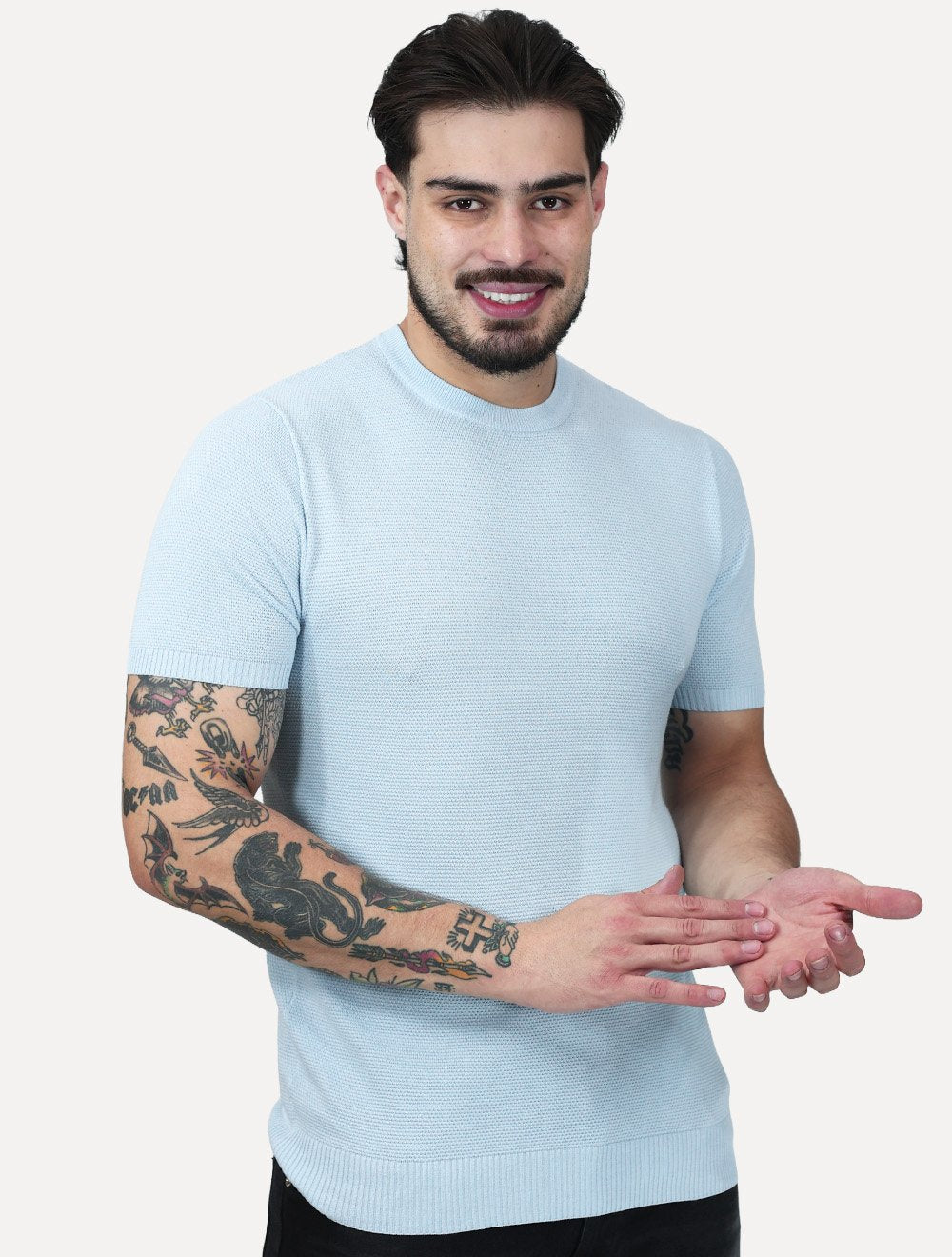 Camiseta Dixen Masculina Tricot Manga Curta Gola Careca Azul