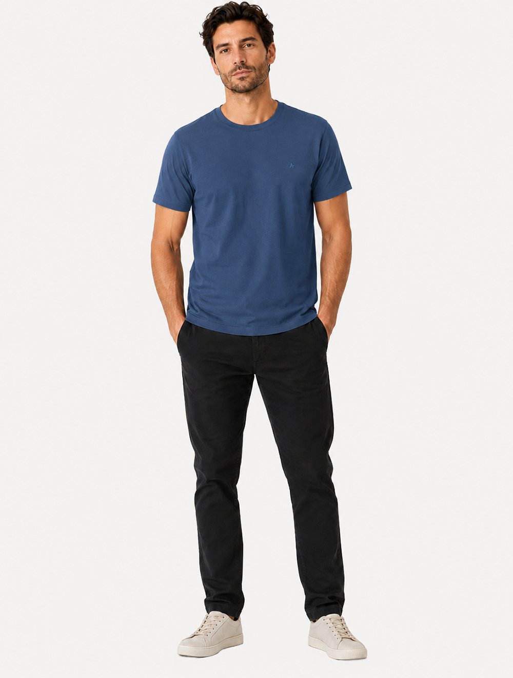 Camiseta Aramis Masculina Basic Lisa Mono Logo Azul Alumínio