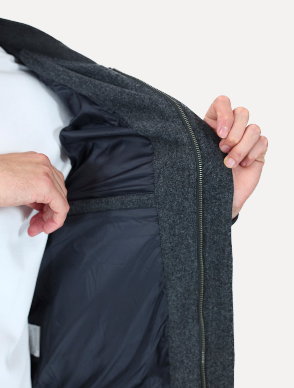 Jaqueta K&J Black Masculina Flanelada Bomber Cool Wool Cinza Escuro Mescla