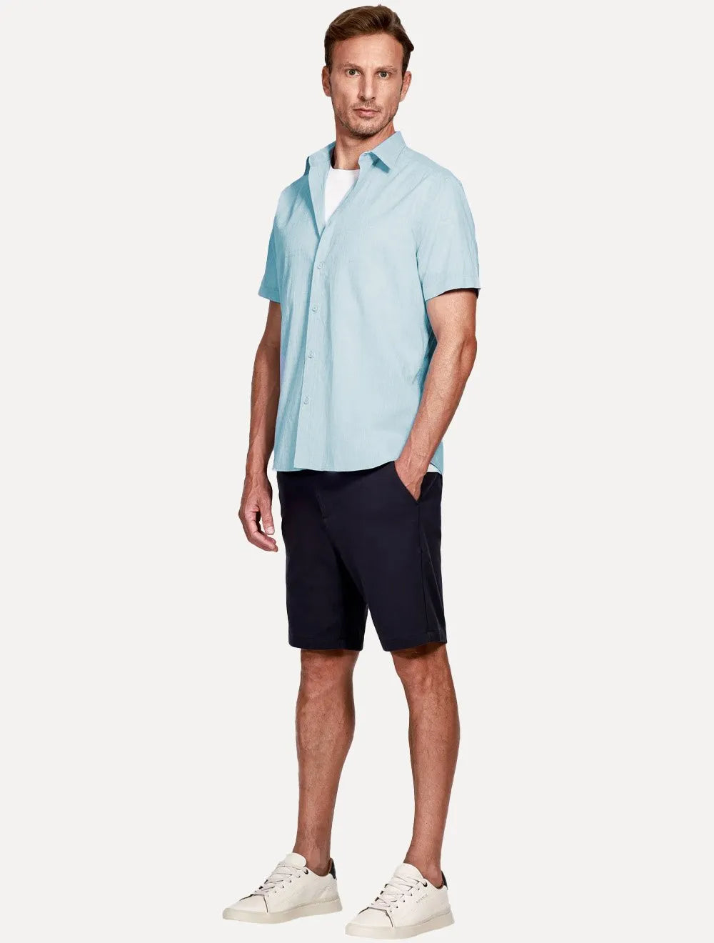 Camisa Aramis Masculina Slim Manga Curta Flame Bosco Azul Claro