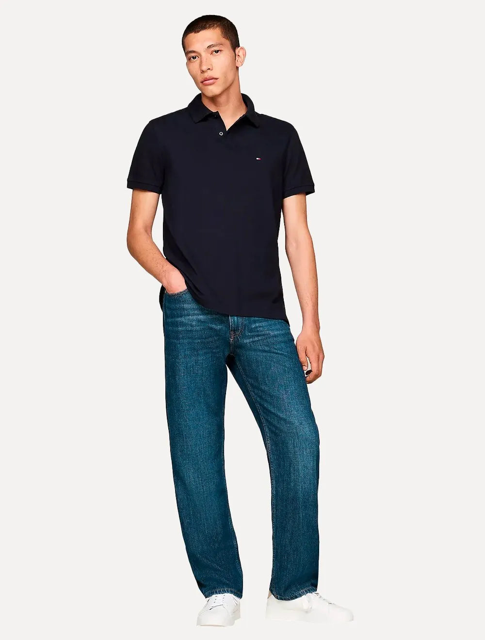 Polo Tommy Hilfiger Masculina Regular Piquet Colour-Blocked Back Azul Marinho