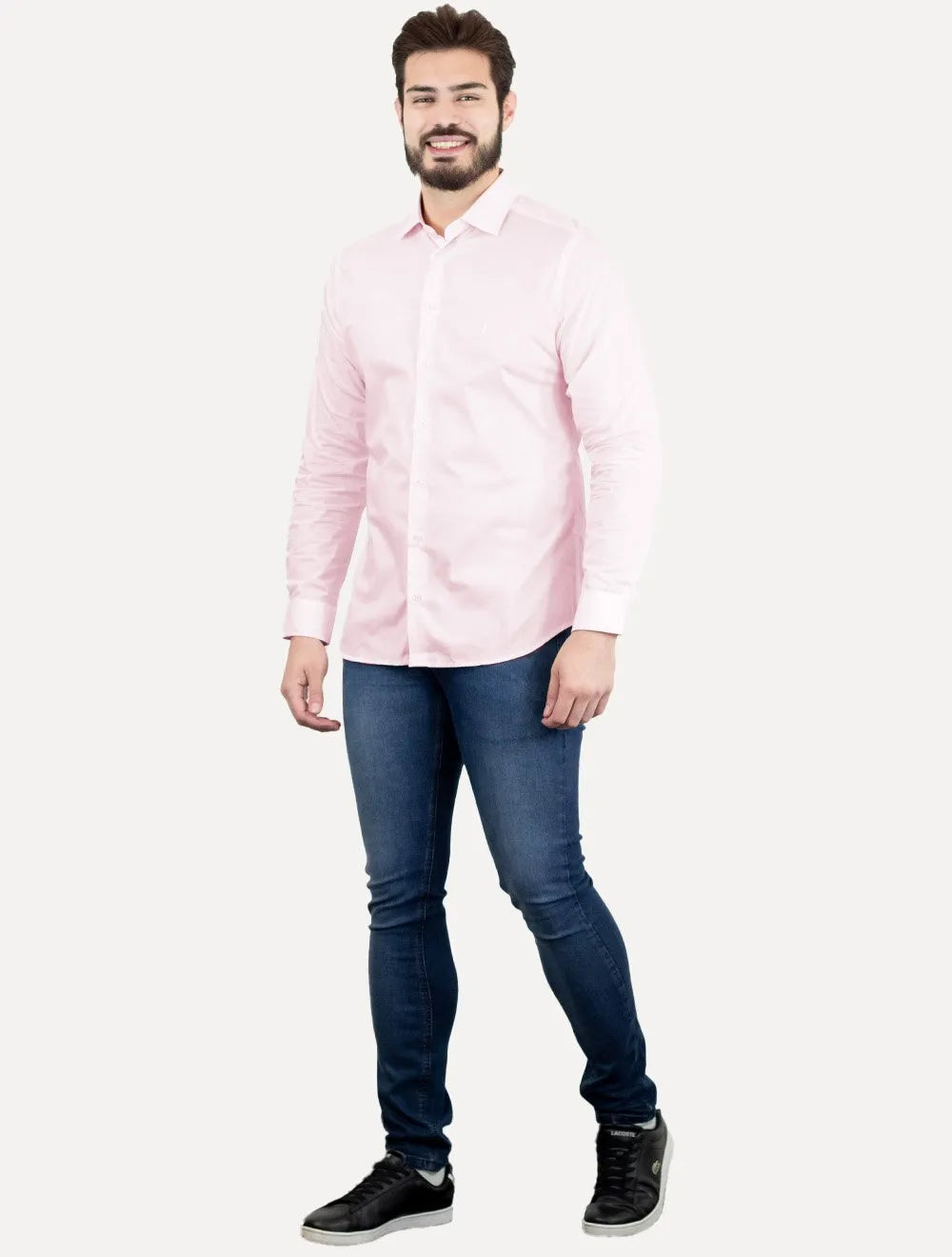Camisa Dudalina Masculina Milano Tricoline Lisa Stretch Rosa Claro
