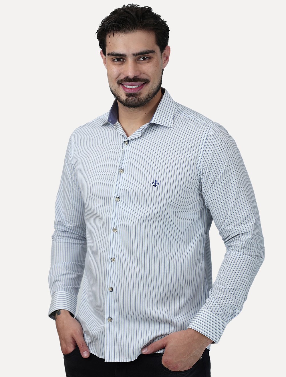 Camisa Dudalina Masculina Slim Fit Superfine Cotton Listrada Branca