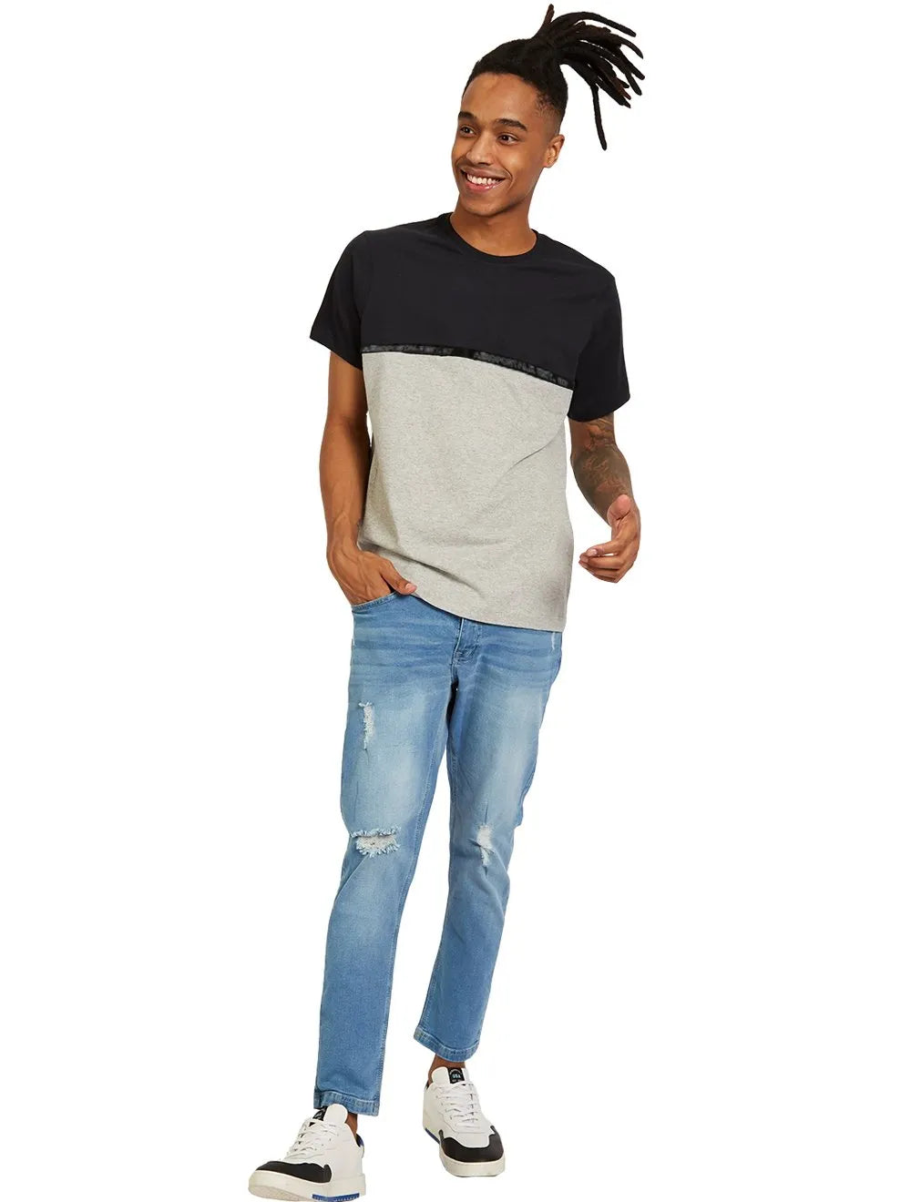 Camiseta Aeropostale Masculina Colorblock Chest Tape Preta/Cinza Mescla